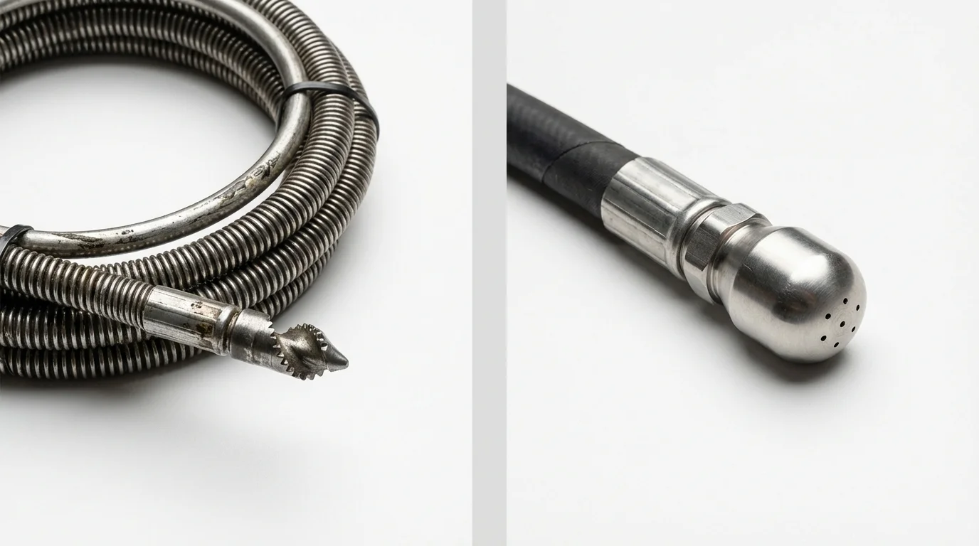 Drain snake cable and hydro jetting nozzle used for drain cleaning in Attalla, AL